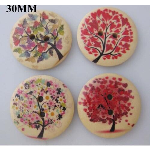 WBNKSS Printed Tree 30mm sewing buttons wood 50pcs mix DIY Handmadde craft decorative scrapbook