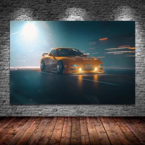 Canvas Paintings Mazda RX7 Yellow Modified Car Picture Modern Wall Art Posters and Prints for Living Room Decor