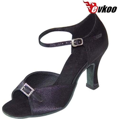 Evkoodance Sexy Black Leopard Tan Color 7cm Heel Satin With Crystal Buckle Woman Latin Salsa Dance Shoes Evkoo-113