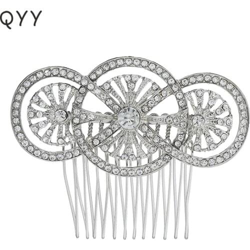 Fashion Rhinestone Hair Comb Clips Bridal Wedding Jewelry Silver Color Hair Pins for Women Accessories Bride Headpiece Party
