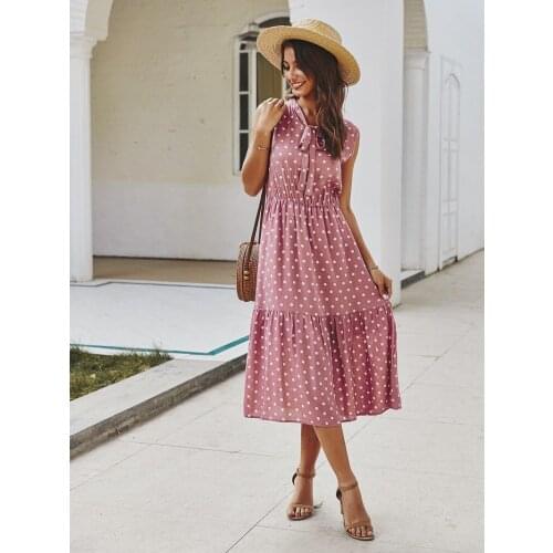 Deenor Polka Dot Sling Dress 2021 Summer Sexy V Neck Holiday Style White Dresses High-waist Lace-up Ruffle Clothes for Women