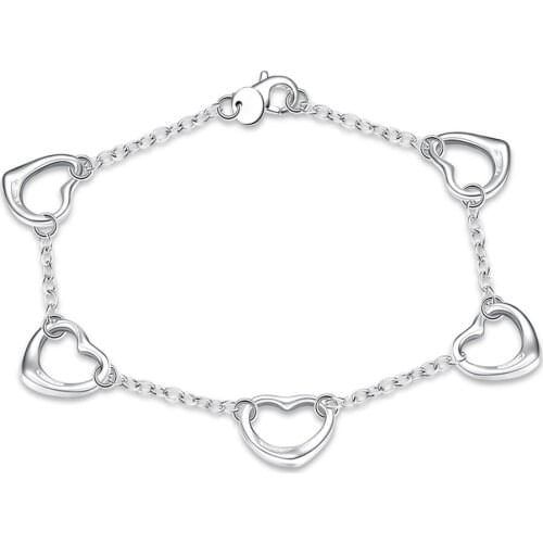 925 Sterling Silver Five Heart Chain Bracelet For Woman Charm Wedding Engagement Fashion Party Jewelry