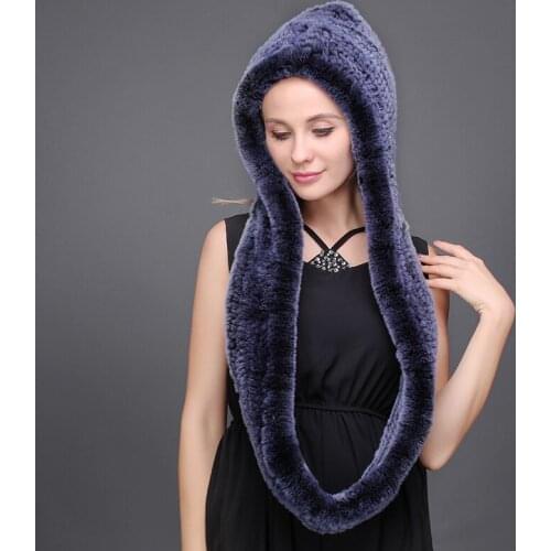 80CM Winter Women Scarf Natural Rabbit Fur Hat Warming Luxury Rex Rabbit Fur Skin Friendly Female Natural Fur Hat Cap