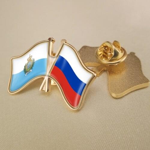 San Marino and Russian Federation Crossed Double Friendship Flags Lapel Pins Brooch Badges