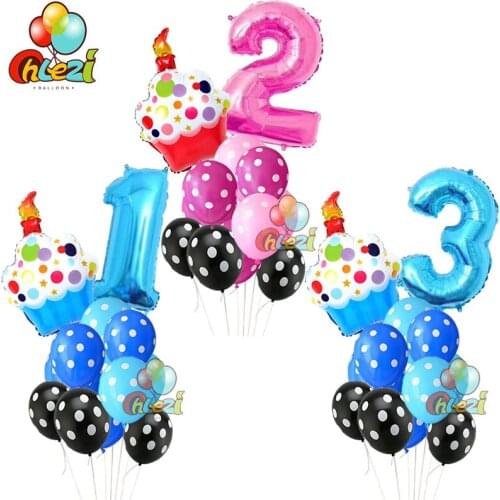 13Pcs Boy Girl Birthday Balloons Set Blue Pink Cake Balloon Party Decorations Number 1 2 3 Baby Shower Dot Latex Helium Globos