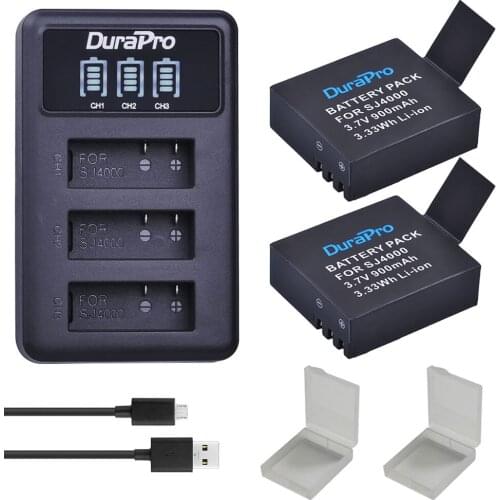 2 x SJ4000 PG1050 Camera Batteries+LED 3-port USB Charger for SJCAM sj4000 sj5000x SooCoo c30 C50 EKEN H9 H3 V8 Series 4K Ation