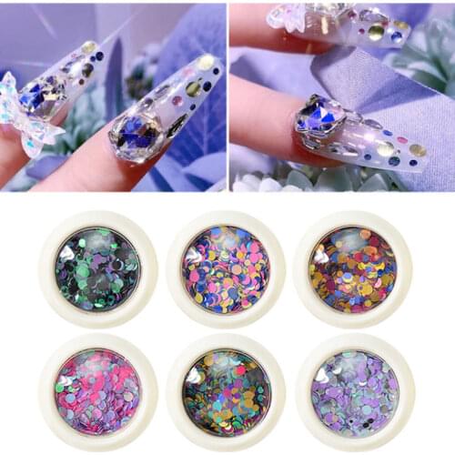 6 Box/1 Set Shiny Round Ultra-thin Sequins Colorful Nail Art Sequin Design Set 3D Nail Decoration DIY Accessories