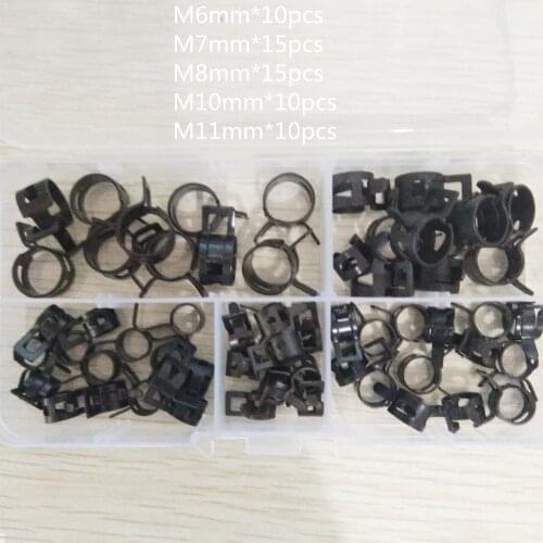 60pcs Hose Clamps Fuel Hose Line Water Pipe Clamp Hoops Air Tube Fastener Spring Clips M6/7/8/10/11mm 1box