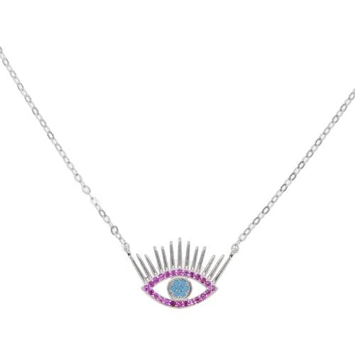925 sterling silver eyelash lucky sign luck symbol girl necklace turkish evil eye red zirconia colorful silver necklaces