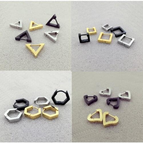 Alisouy 2 pieces Fashion Triangle Square Rhombus Heart Stainless steel Men Women ear Stud Earrings Pierced push-back ear plug