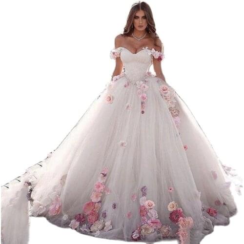 Ball Gown Hand Made Flowers Bridal Gowns Boho Wedding Dresses Off the Shoulder Bride Dresses vestido de novia sirena