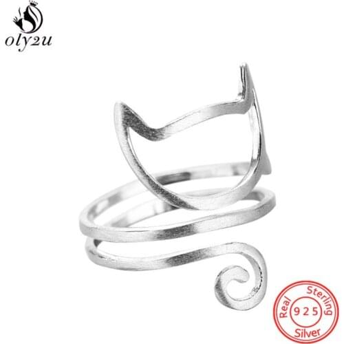 Bohemian Ethnic 925 Sterling Silver Animal Cat Rings for Women Girls Bridal Wedding Jewelry Kitten Open Finger Christmas Gift