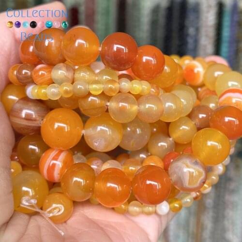 4/6/8/10/12mm Natural Stone Beads Orange Stripe Agates Round Loose Spacer Beads For Jewelry Making DIY Bracelets Accessories 15"