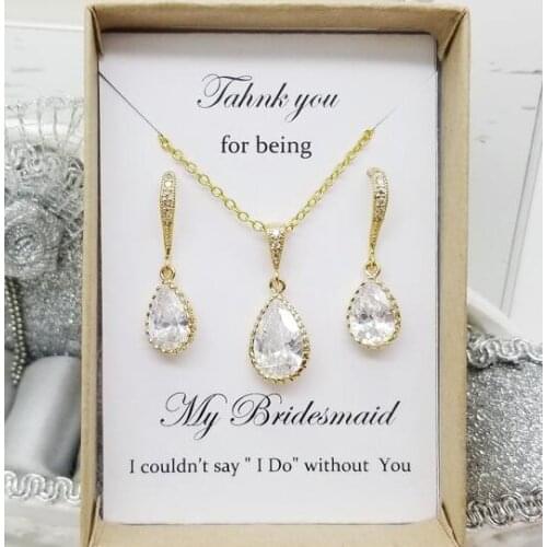 Personalize any text wedding Bridesmaid teardrop crystal Earrings necklace sets maid of honour Jewelry Set proposal gifts