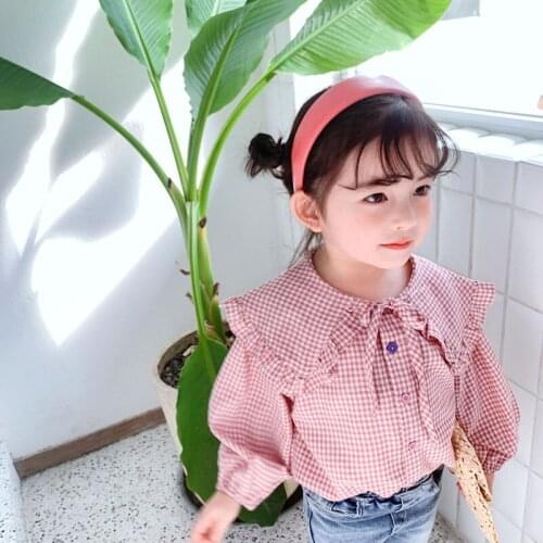 DFXD 2020 Spring Girls Clothes Toddler Kids Girls Long Sleeve Cotton Plaid Shirt Korean Ruffles Tops Children Blouse 1-7T Outfit