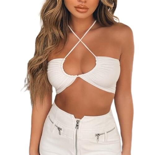 Women Sexy Criss Cross Halter Bandage Crop Tops Wrap Cut Out Active Bustier Bra Cami Camisole Top