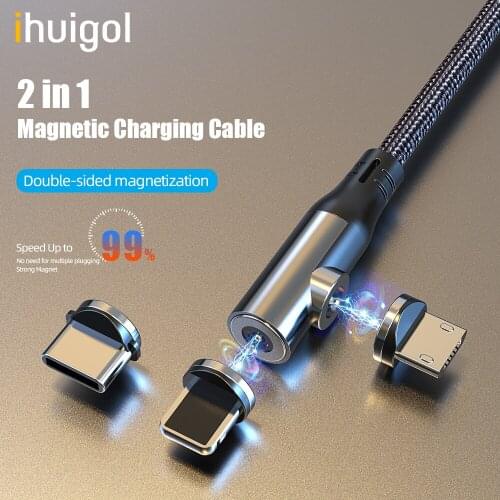 Ihuigol Magnetic USB Cable L-shape Micro USB Type C Cable Fast Charging For iPhone 12 X Samsung Xiaomi Mobile Phone Charger Cord