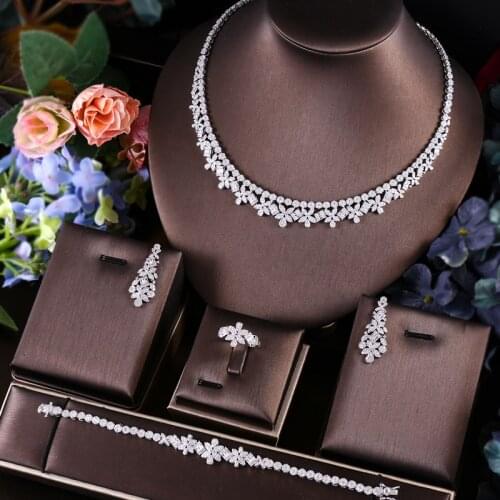 Janekelly 4pcs Bridal Zirconia Full Jewelry Sets For Women Party, Luxury Dubai Nigeria CZ Crystal Wedding Jewelry Sets