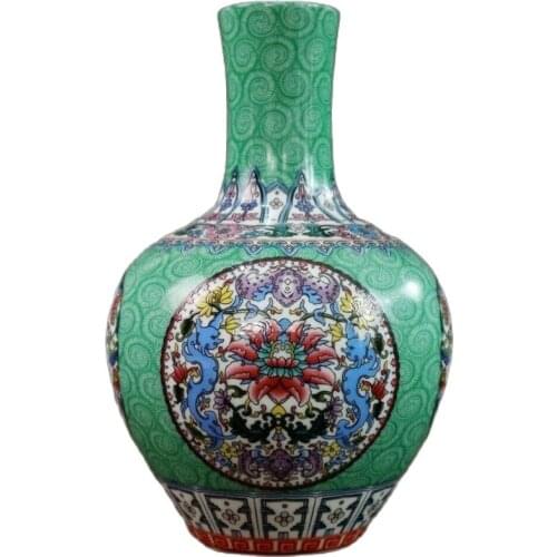 Chinese old porcelain Green land enamel flower pattern celestial globe bottle vases