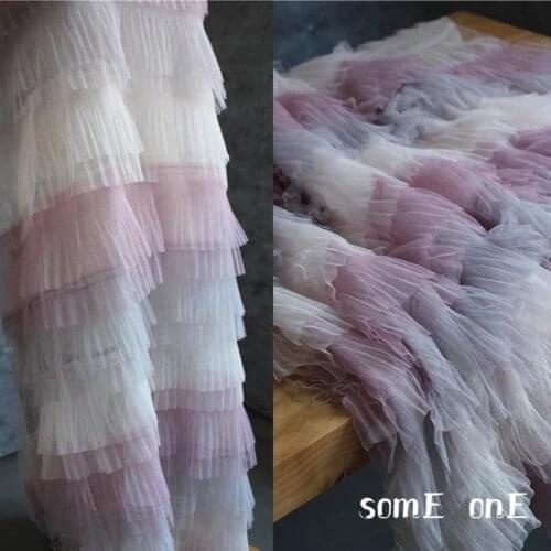 Multilayer Wave Mesh Tulle Fabric Color Gradient DIY Decor Patchwork Stage Fluffy Skirt Wedding Dress Lace Designer Fabric