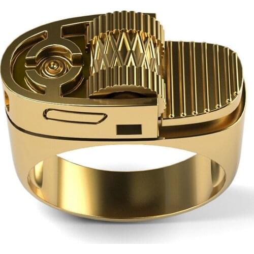 14k Platinum Gold Plated Gothic Ring Lighter Head Shaped Non-Functional Ring Men Punk Style Ring Fashion Jewelry Dropship