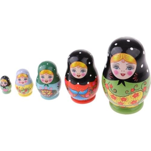 Set of 5 Cute Girls Wooden Nesting Dolls Matryoshka Russian Doll Gifts Saving Pot