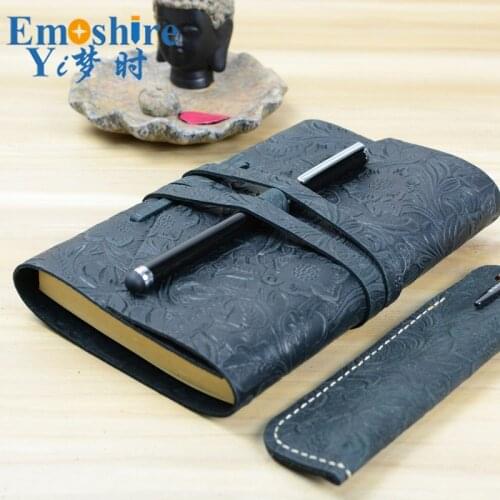 Emoshire Handmade DIY Carved Genuine Leather Notebook Laptop Leather Notepad Custom Vintage Classic Notepad N116