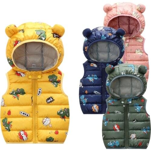 New Autumn Kids Warm Vest Jackets Baby Boy Girl Sleeveless With Hoodies Winter Coat Toddler Kids Baby Cotton Cartoon Waistcoats