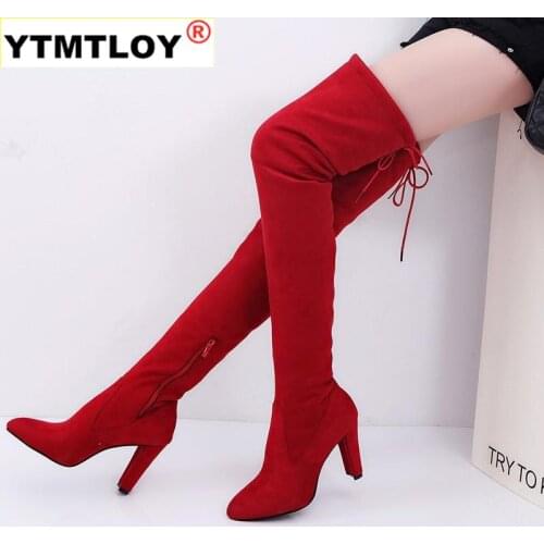 2020 Spring New Fashion Side Zipper Large Size Long Womens Boots Were Thin High-heeled Thick Suede Over-the-knee Women Winter
