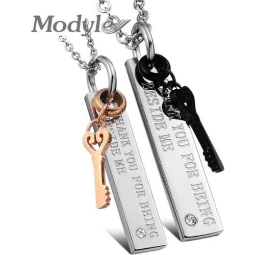 Modyle Rose Gold and Black 316L Stainless Steel Key Pendant Couple Necklace Lovers Jewelry