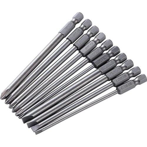 Professional 10pcs/set 100mm Alloy Steel S2 Slotted Phillips Screwdriver Bits Straight Cross Head Batches Hand Tools