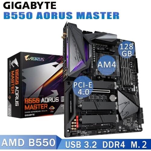 Socket AM4 Gigabyte B550 AORUS MASTER Motherboard DDR4 128GB PCI-E 4.0 HDMI-compatible M.2 Desktop B550 Placa-Mãe AM4 New ATX