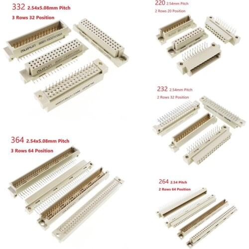 1 Piece Backplane Connector DIN 41612 2 Rows 20 32 64 Positions Receptacle Female Sockets Male Header Pitch 2.54mm