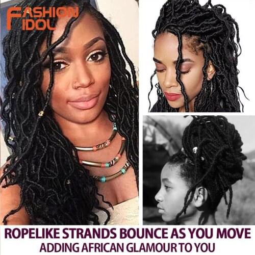 Synthetic Hair Locs Crochet Hair 18 Inch Long Black Soft Goddess Faux Locs Crochet Hair Natural Wavy Dreadlock Hair Extensions