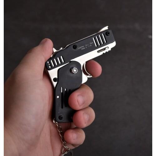 Mini Folding Can Hold The Key Chain Of The Rubber Band Gun Six Bursts Made All Metal Guns Shooting Toy Gifts Boys Outdoor tools