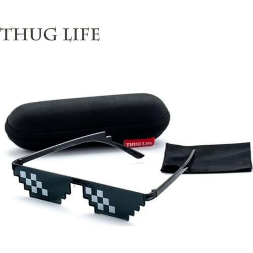 Thug Life Glasses Men Women Sunglasses For Boys Girls Mosaic Funny Cosplay Prop Shades Deal With It Sun Glasses With Case UV400