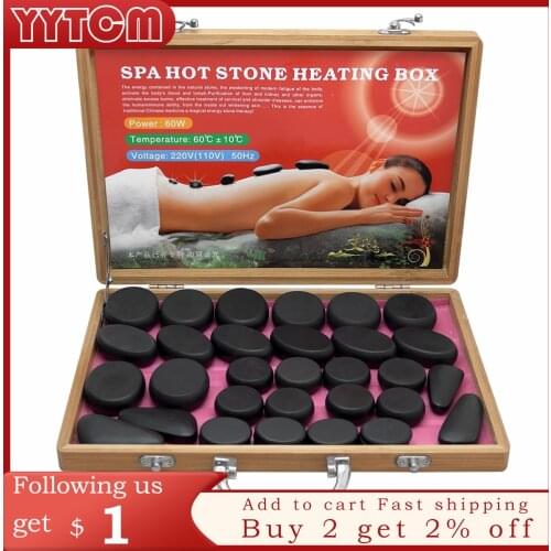 Tontin 38pcs/set body massage stone hot stone with 220V/110V Bamboo heating box Relieve Stress Back Pain Health Care