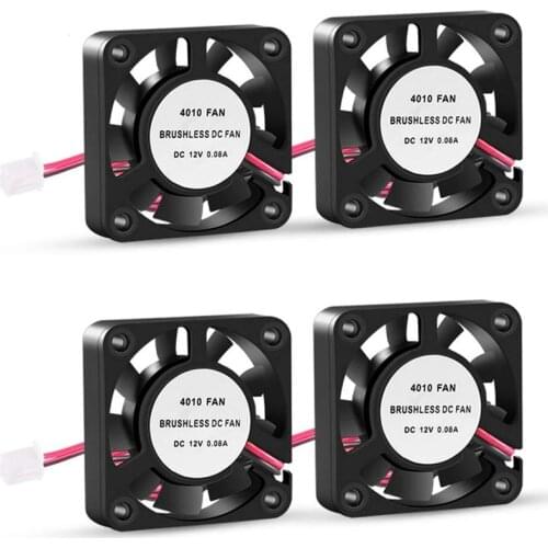 4Pcs 40*40*10mm Oil Bearing Blower Fan DC 12V 24V Brushless Cooling Fan with 2 Pin Terminal For 3D Printer