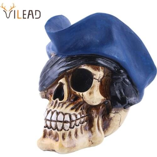 VILEAD Sailor Skull Head With Blue Cap Halloween Party Home Decoration Abstract Sculptures Skeleton Coffee Bar Skull Ornament