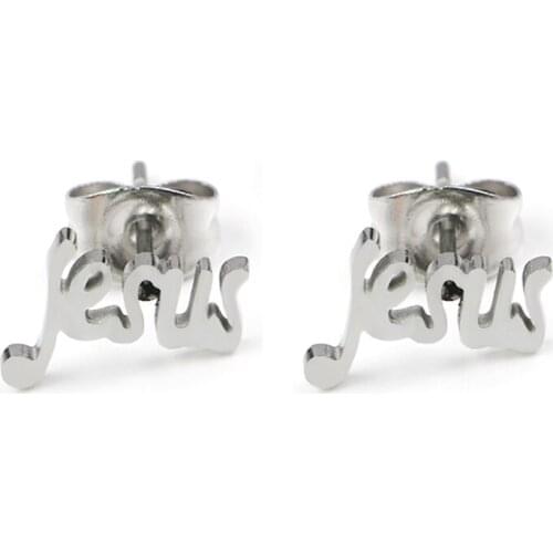 VILLWICE Christian Jesus Stud Earrings Stainless Steel Silver Color Women Punk Small Earring Ear Piercing Jewelry