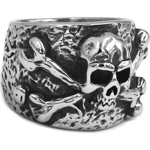 Vintage Bones Skull Ring Stainless Steel Jewelry Classic Punk Ghost Mens Ring for Gift SWR0999A