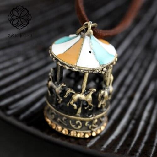 Vintage Jewelry Long Necklace for Women Carousel Necklaces & Pendants jewellery suspension Rope Chain Alloy Pendant Chokers 2020