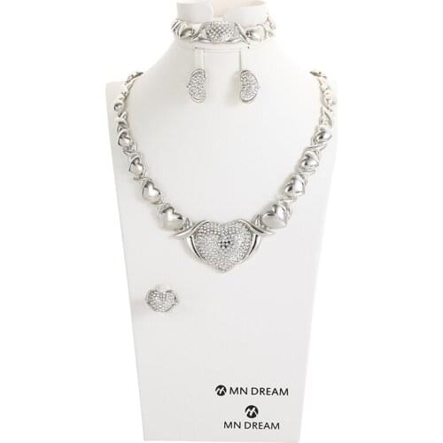 Jewelry sets Dubai Silver Color African bridal wedding gifts for women Necklace Bracelet earrings ring jewelery Ethiopia set