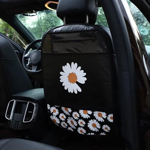 Car Seat Back Cover Protector Daisy Camellia Flower Waterproof Touch Screen Anti-kick Mat Car Rear Seat Protector Storage Bag