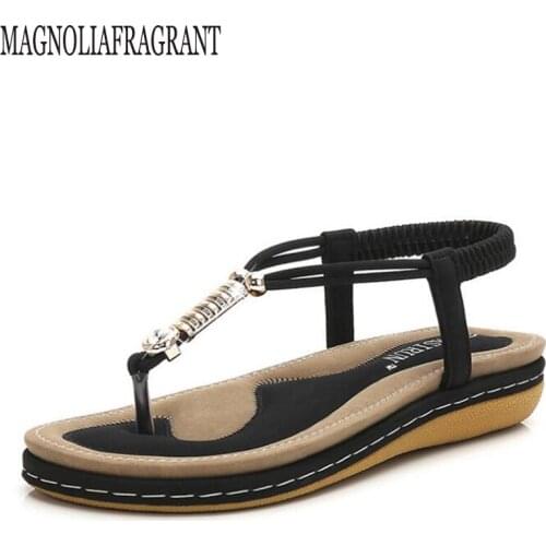 Women sandals Bohemia Flat sandals shoes woman String Bead flip flop Metal Decoration beach sandals casual platform shoes woman