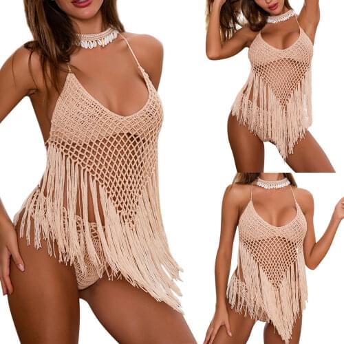 Women Tassel Swimsuit, Sleeveless Blouse + High-waist Briefs, Hand-woven Sexy Hollow Summer Clothing 2021 New Fashion