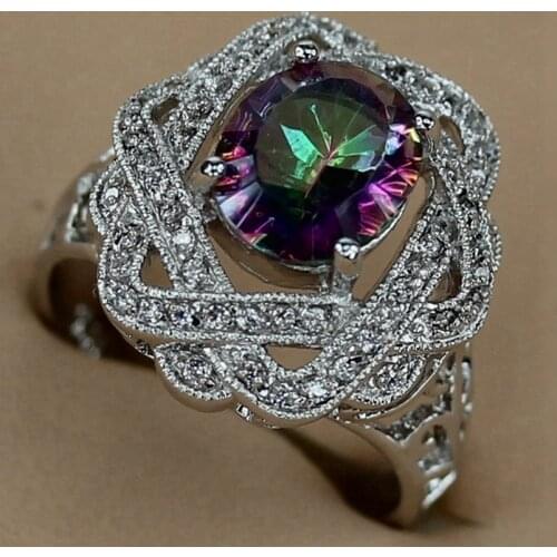 SHUNXUNZE Punk Wedding rings Jewelry & Accessories for women dropshipping Rainbow Cubic Zirconia Rhodium Plated R3302 size 6 7 8