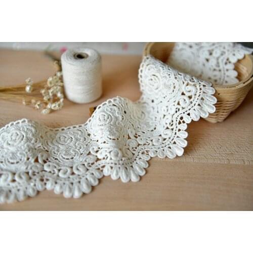 0.5 Yard Cotton Lace Trim, Cotton Guipure Trim Lace, Scalloped Lace