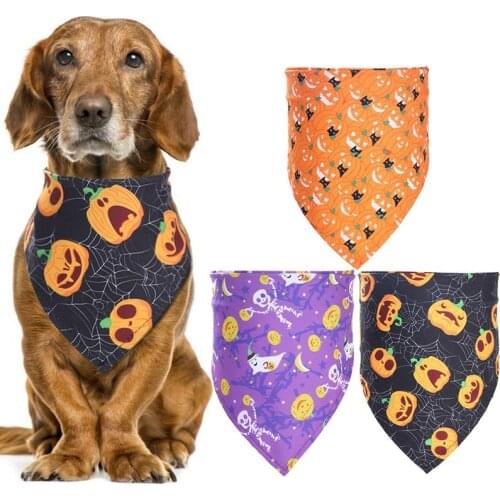 3PCS Halloween Pet Bib Pet Scarfs Triangle Pumpkin Funny Dog Bandanas Dog Kerchiefs Halloween Dog Bandage Collar