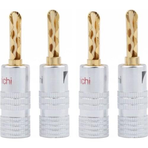 4PCS Nakamichi 24K Jagged Gold Plated Copper 4mm Black Red Banana Plug Male Speaker Connector